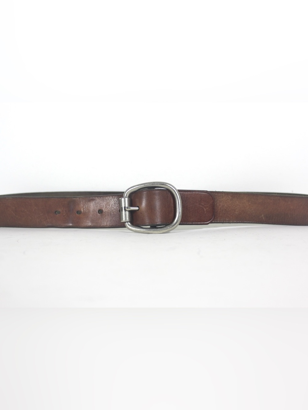 Vintage Worn In Distressed Thick Brown Leather Work Belt unisex Silver Buckle